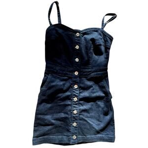 GUESS x Womens Dark Denim Stretchy Denim Mini Dress Button Accents Size 0